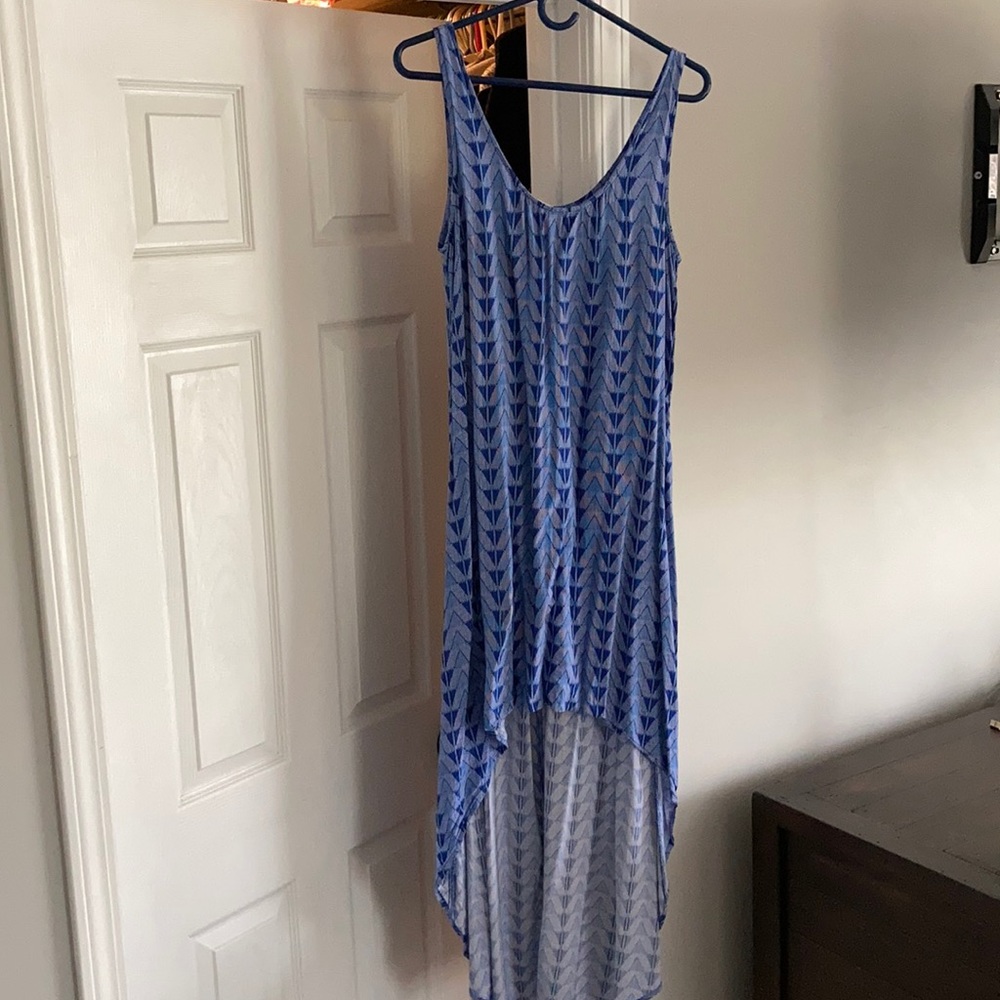 Blue Geometric Hi-Low Flowy Dress